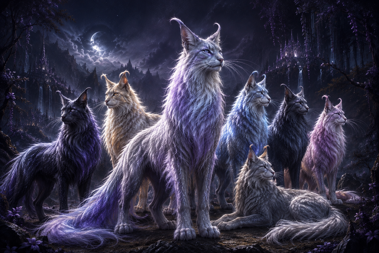 Celestine Lynxmares beneath the moon