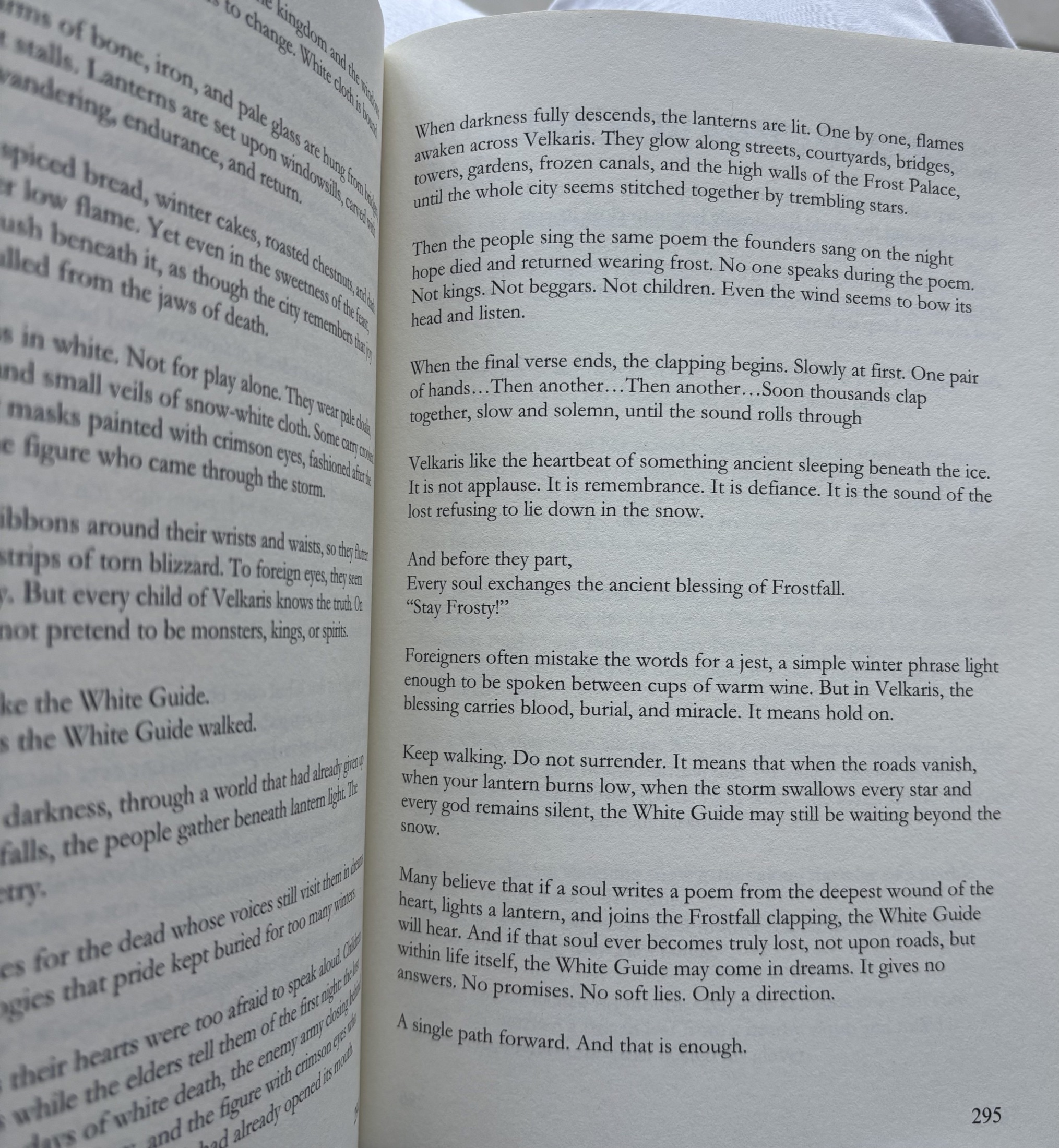 Printed page describing Velkaris and Frostfall