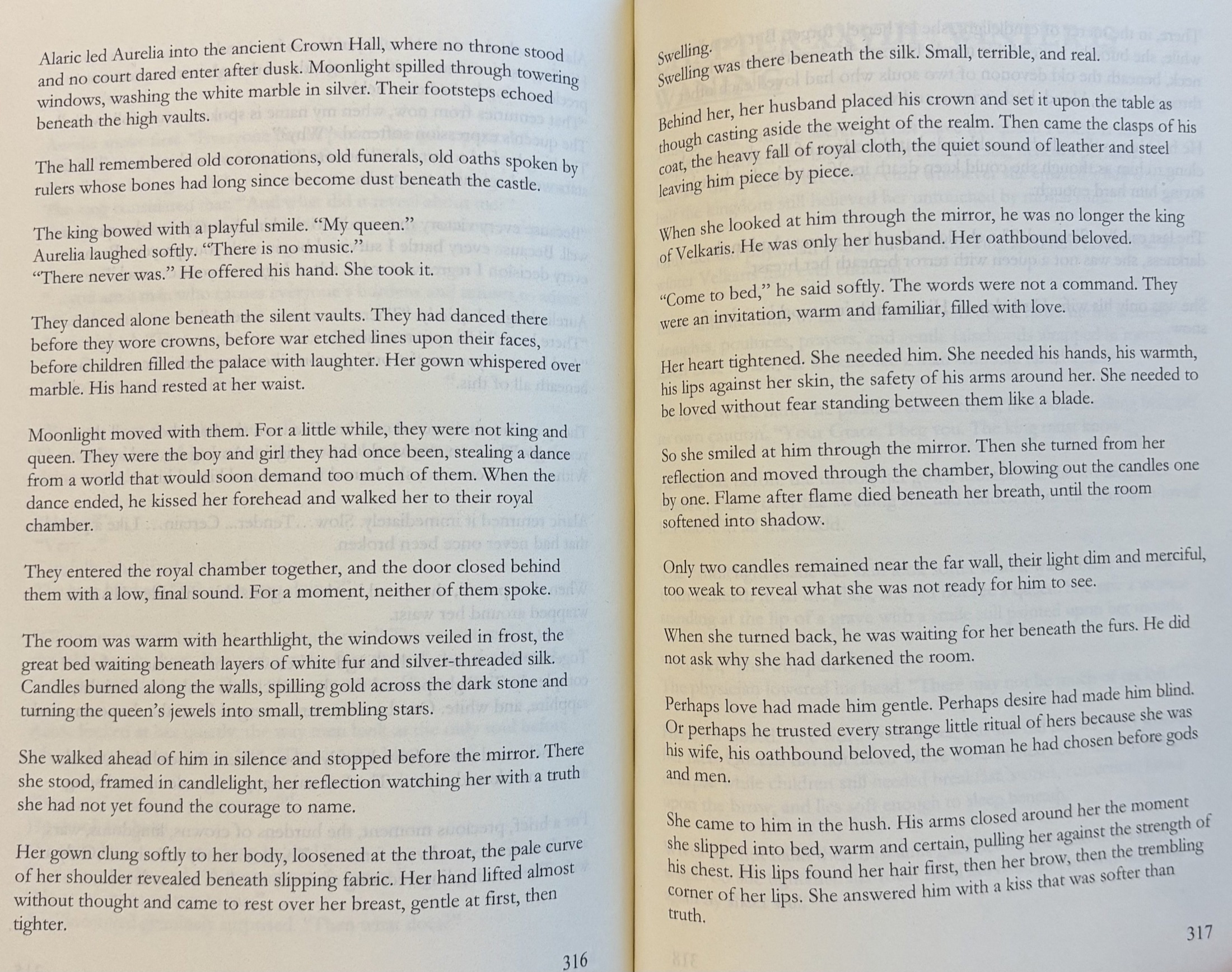 Printed pages set within the Crown Hall