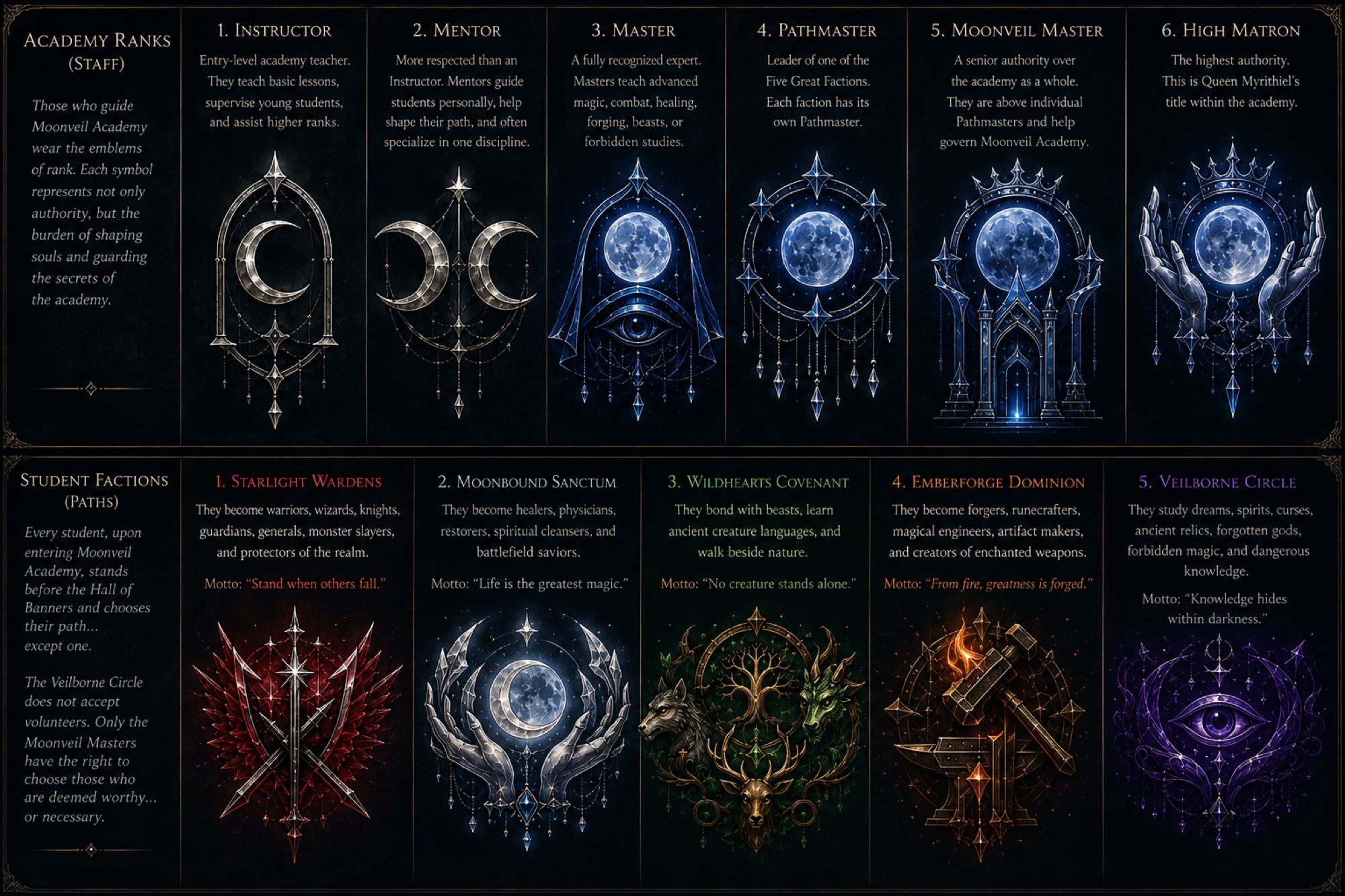 Moonveil Academy ranks and student paths